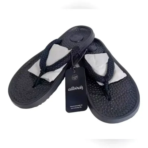 ALLBIRDS Sugar Zeffer Unisex Cushioned Beach Flip Flop Washable Black,  W10/M8